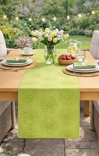 Tischläufer Kamaca BLÜTEN Meer grün 40×140 Lotus Effekt