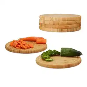 Frühstücksbrettchen Holz Relaxdays 6er Set, Bambus, rund, 25 cm
