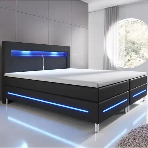 Boxspringbett 180×200 Juskys, Norfolk, LED-Beleuchtung