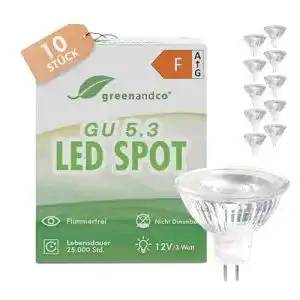 MR16-LED greenandco 10x MR16 GU5.3 LED Spot, 3W 300 lm 38°