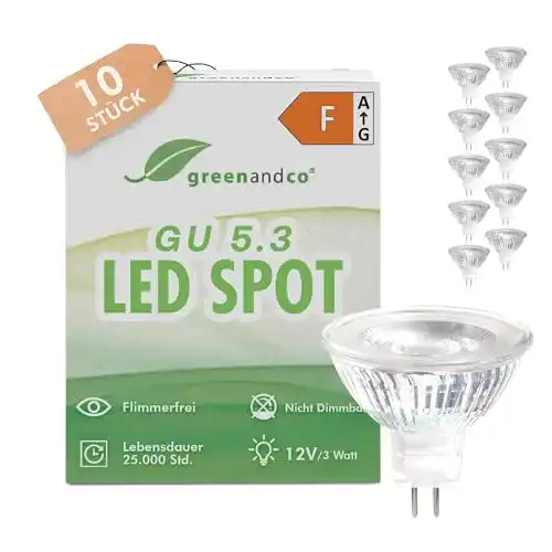 MR16-LED greenandco 10x MR16 GU5.3 LED Spot, 3W 300 lm 38°