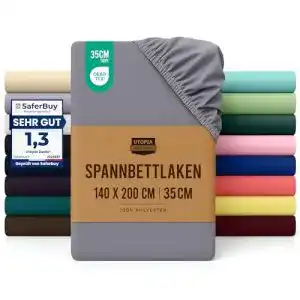 Spannbettlaken (140×200) Utopia Bedding Grau 35 cm Tiefe