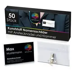 Namensschild OfficeTree 50 x für Kleidung Clip und Anstecknadel