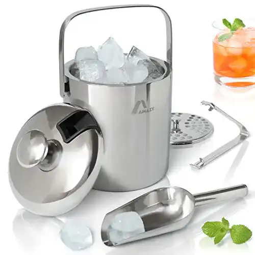 Eiskübel Amazy Edelstahl Eisbehälter mit Deckel inkl. Zange