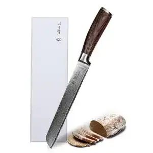 Wakoli-Damastmesser Wakoli Edib Brotmesser mit Wellenschliff