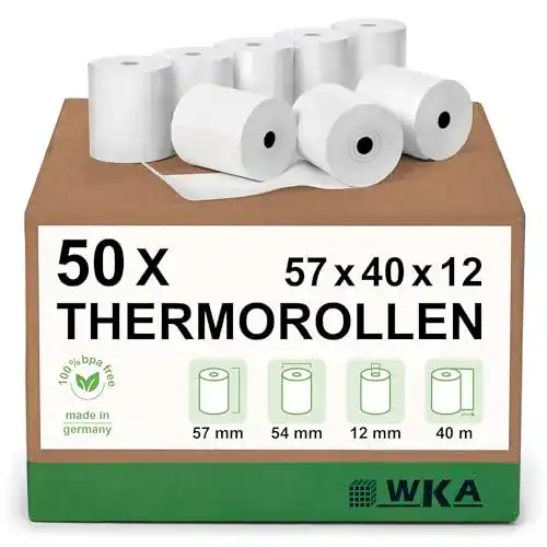 Die beste Thermopapier WKA 50 Thermorollen 57mm x 40m x 12mm 2026 Test Bestseller Thermopapier WKA 50 Thermorollen 57mm x 40m x 12mm