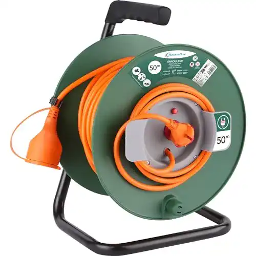Kabeltrommel-50-m Electraline Kabeltrommel für Gärten, Grün