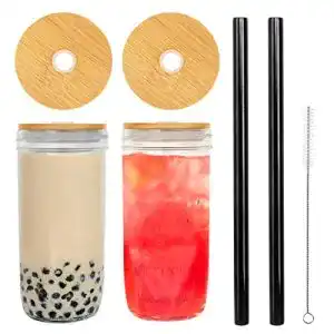 Bubble-Tea-Becher Anotion Einmachglas mit Deckel u. Strohhalm