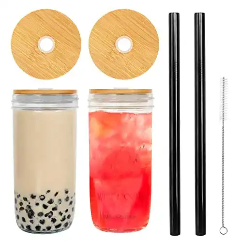 Bubble-Tea-Becher Anotion Einmachglas mit Deckel u. Strohhalm