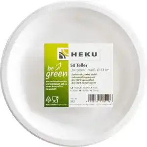 Zuckerrohr-Teller Heku 30512, 50 Teller “be green”, Ø 23cm