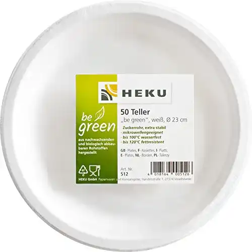 Die beste Zuckerrohr-Teller Heku 30512, 50 Teller "be green", Ø 23cm 2026 Test Bestseller Zuckerrohr-Teller Heku 30512, 50 Teller “be green”, Ø 23cm