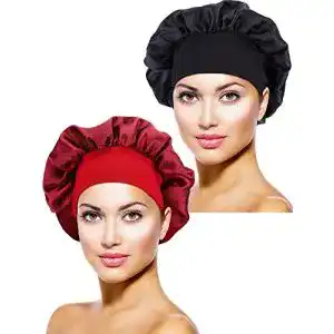Schlafmütze Blulu 2 Stücke Satin Bonnet Nacht, Schwarz, Weinrot