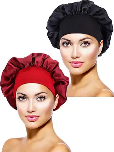Schlafmütze Blulu 2 Stücke Satin Bonnet Nacht, Schwarz, Weinrot