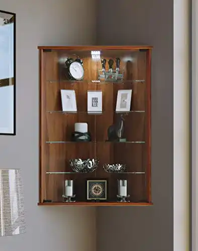 Eckvitrine VCM Tinosa Holzstruktur, Kern-Nussbaum
