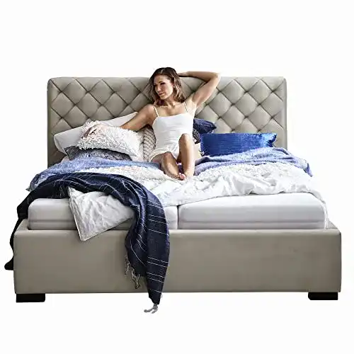 Polsterbett Moebella Designer Bett mit Bettkasten ELSA Samt-Stoff
