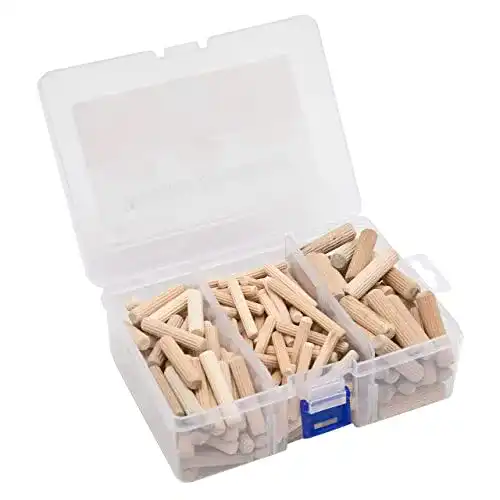 Holzdübel Brackit Set, 225 Stück, geriffelt rund konisch, lang