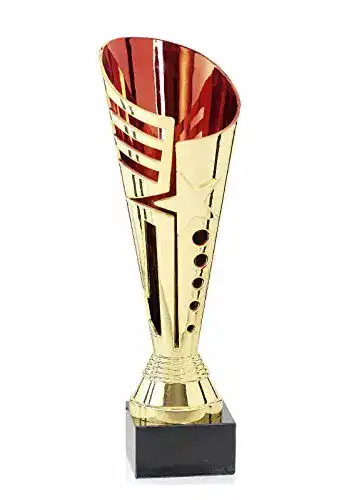 Pokal S.B.J – Sportland Gold/rot aus Kunststoff mit Marmorsockel