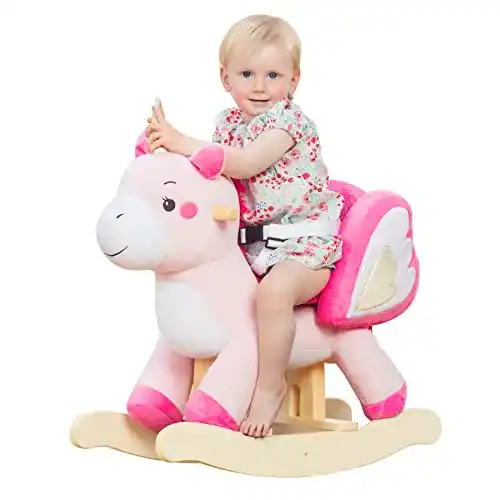Schaukelpferd labebe Baby Holz, Plüsch, Spielzeug Rosa Einhorn
