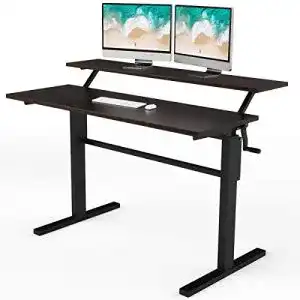 Schreibtisch höhenverstellbar manuell COSTWAY, Monitor Regal