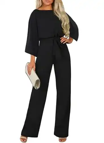 Jumpsuit HAPPY SAILED Damen Langarm O-Ausschnitt Elegant