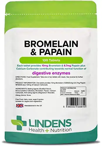 Papain Lindens, Bromelain 10/100 Tablets, 100 Stuck
