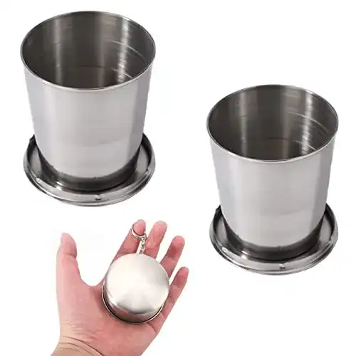 Faltbecher Bebochoi 2 Stück Edelstahl Faltbare Metallbecher