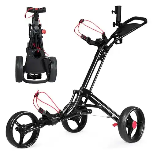 Golf-Trolley COSTWAY 3-Rad Golftrolley, Golfwagen Golf klappbar, Schiebewagen verstellbar, Golf Push Cart aus Aluminum, Golfcaddy