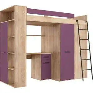 Hochbett mit Schreibtisch FurnitureByJDM, Kleiderschrank