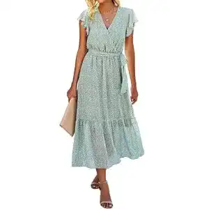 Boho-Kleid SEVETAT Damen Chiffon Boho Lange Kleid mit Gürtel