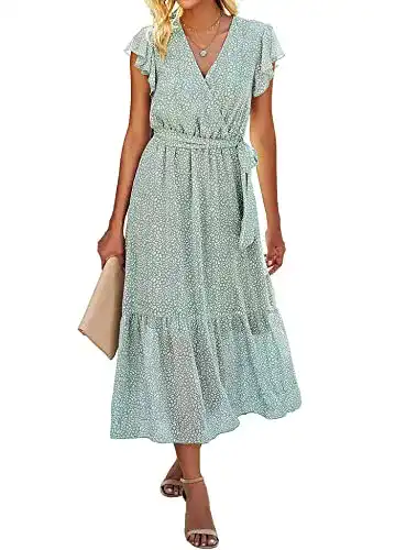 Boho-Kleid SEVETAT Damen Chiffon Boho Lange Kleid mit Gürtel