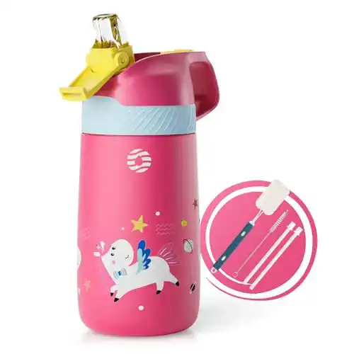 Trinkhalmflasche FEIJIAN Trinkflasche Kinder Edelstahl 350ML