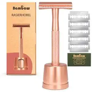 Rasierhobel Bambaw Eco Rasierer Metall, Rose Gold mit Ständer