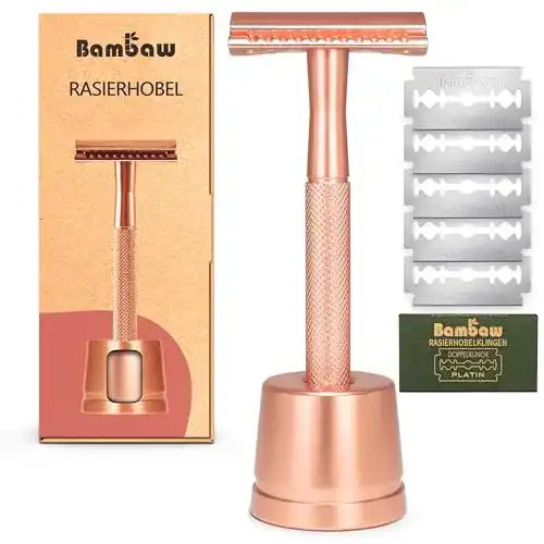 Rasierhobel Bambaw Eco Rasierer Metall, Rose Gold mit Ständer