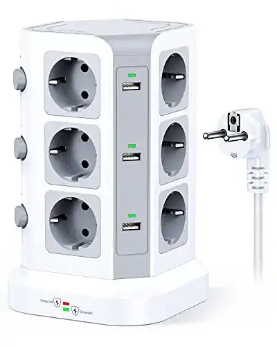Steckdosenturm KOOSLA 12 Fach Steckdosenleiste, 6 USB