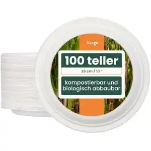 Zuckerrohr-Teller HAAGO 100 Zuckerrohr Einwegteller, 26cm
