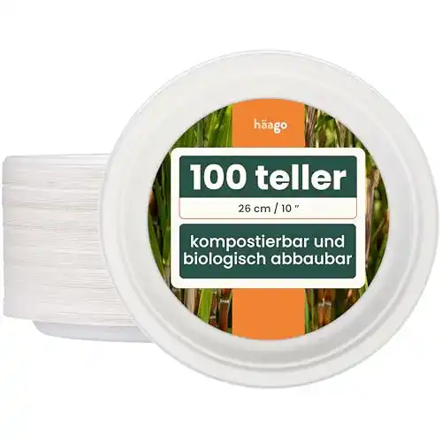 Zuckerrohr-Teller HAAGO 100 Zuckerrohr Einwegteller, 26cm