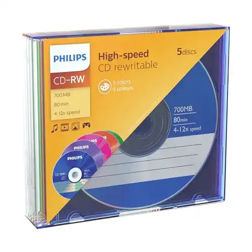 CD-RW Philips Rohlinge 80Min 700MB 4-12x 5er Slim Case