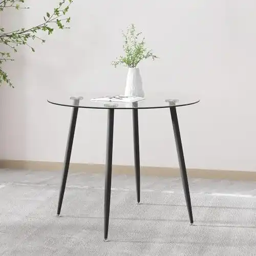Esstisch rund GOLDFAN Esstisch Glas mit verchromten Beinen