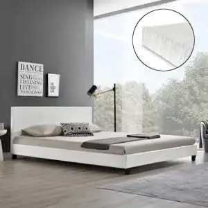 Bett 180×200 Corium Polsterbett mit Matratze Weiß