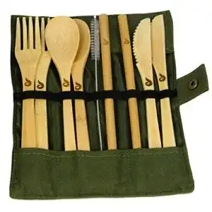 Camping-Besteck-Set BlueFox Reisebesteck Bambus mit Etui