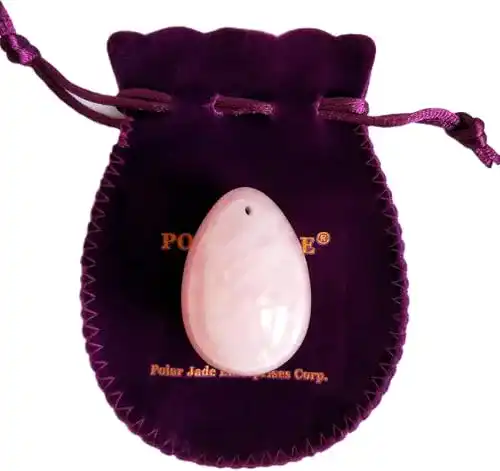Yoni-Ei Polar Jade Rosenquarz Yoni Ei, gebohrt, Mittel