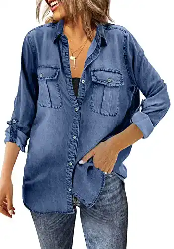Jeanshemd Damen Gemijacka Jeanshemd Langarm Weich Denim