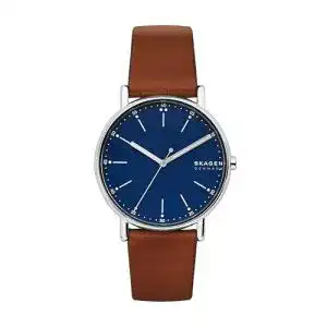 Skagen-Uhr Skagen Herren-Signatur-Dreizeigeruhr, Lederarmband