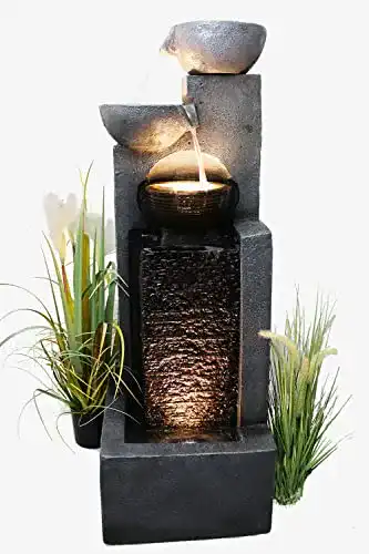 Steinbrunnen Arnusa Großer Gartenbrunnen mit LED Beleuchtung