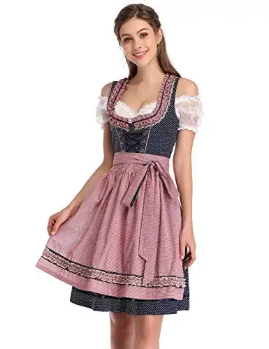 Dirndl Damen KOJOOIN Trachtenkleid Dirndl Kurz mit Stickerei