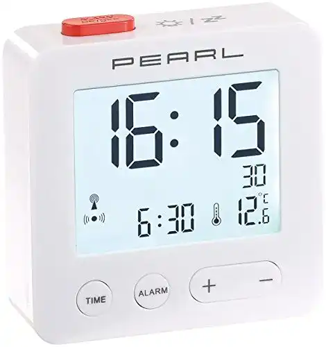 Reisewecker PEARL Reisefunkwecker: Digital, beleuchtetes Display