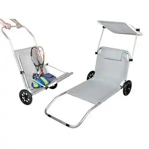 Strandwagen ISO TRADE mit Sonnendach Marineblau Beige 115cm