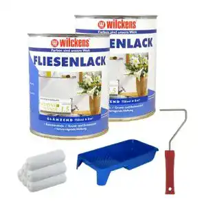 Fliesenlack 2 Dosen inkl. FARBROLLER WILCKENS weiß für 16 qm