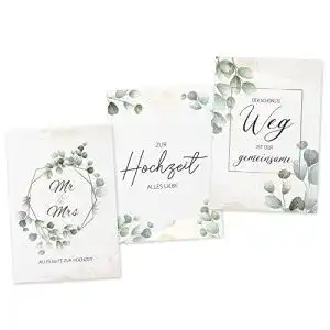Hochzeitskarte WEDDNG 3er Set Eukalyptus, Glückwunschkarte Hochzeit