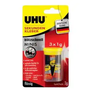 Sekundenkleber UHU 45415, AA8blitzschnell Minis, 3 x 1 g